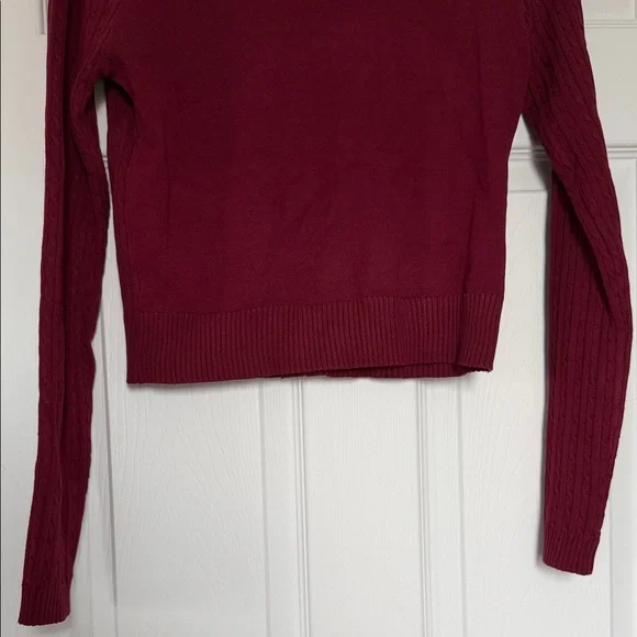 Burgundy Cardigan sweater  with Cream Collar size L - Picture 8 of 8